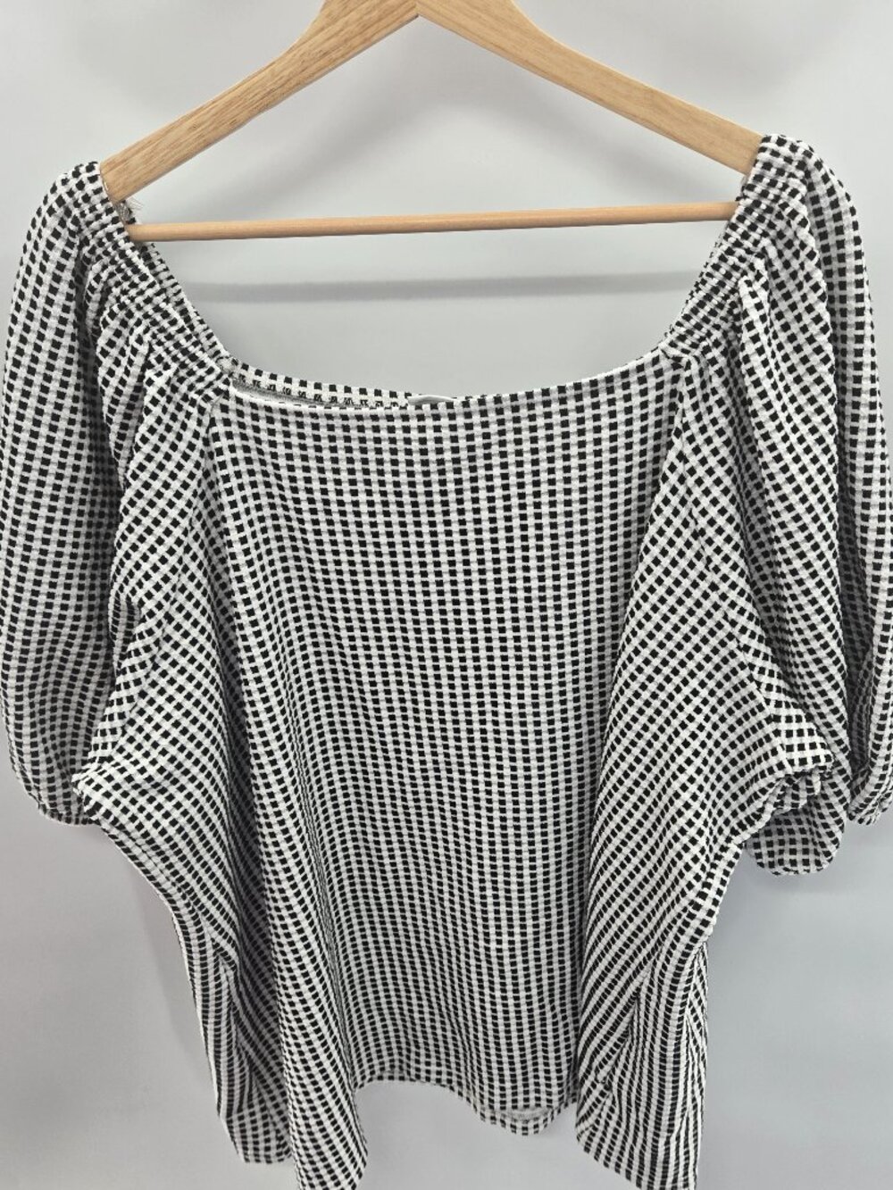 Ava & Viv Black White Gingham Square Neck Puff Sleeve Top Blouse Plus 3x